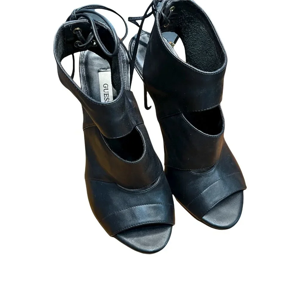 Guess Black Leather Back Lace Up Heels Size 6.5 - Picture 2 of 7